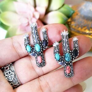 Women Cactus Multi-Color Turquoise Earrings
